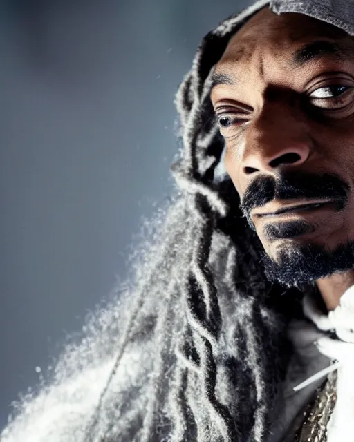 Image similar to Snoop Dogg in the role of Gandalf the Grey fight the Balrog, film still, amazing short, 8K, IMAX, ultra detailed, lord of the ring