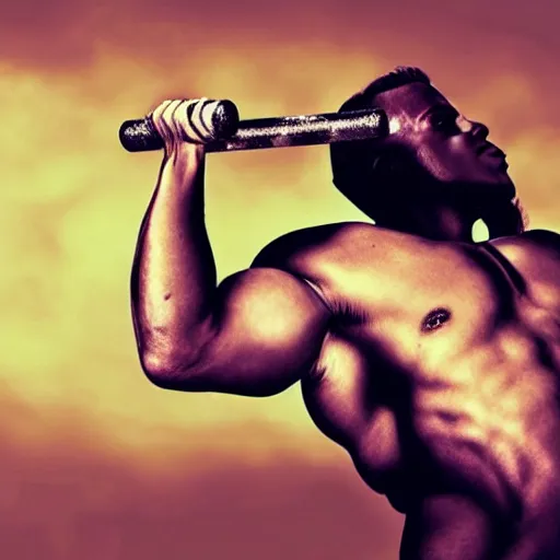 Prompt: a man lifting weights, sport, epic, motivational, art