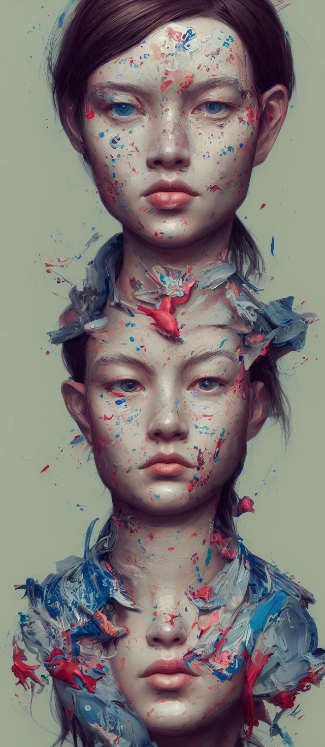 Image similar to excellent painted portrait by james jean, high quality masterpiece painted, patterned background, 4 k, trending on artstation, octane render,