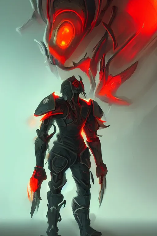 Image similar to futuristic fire knight with glowing red eyes and spines of fire poking out of his back, digital art, fantasy, trending on artstation, professional illustration, cgsociety, ultra detailed