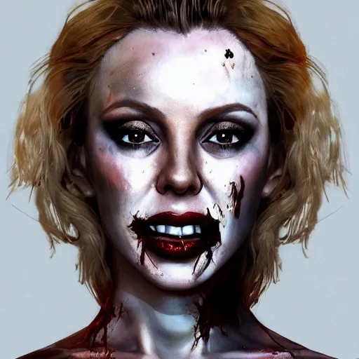 Image similar to portrait of kylie minogue as a zombie with cuts on face, 7 days to die zombie, fine art, award winning, intricate, elegant, sharp focus, cinematic lighting, highly detailed, digital painting, 8 k concept art, art by guweiz and z. w. gu, masterpiece, trending on artstation, 8 k