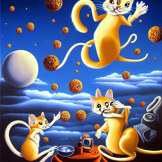 Prompt: an oil on canvas portrait painting of tom & jerry, surrealism, surrealist, cosmic horror, rob gonsalves, high detail