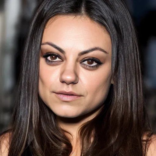 Image similar to Mila Kunis at a fashion show, clothed, XF IQ4, f/1.4, ISO 200, 1/160s, 8K, RAW, unedited, symmetrical balance, in-frame, sharpened