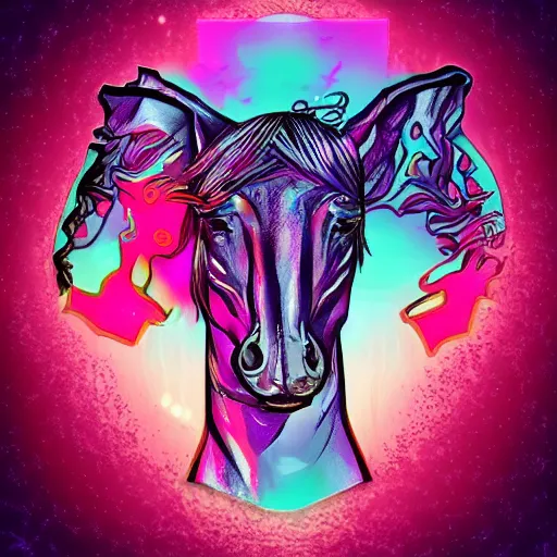 Image similar to digital horse, retrowave palette, highly detailed, anatomically correct equine, synth feel, digital art