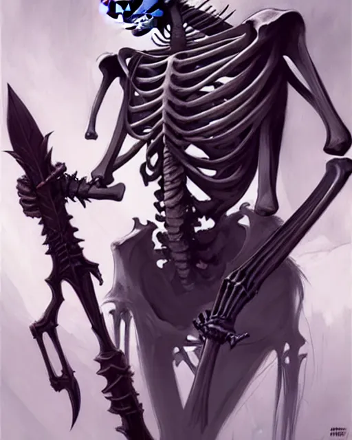 Image similar to A living skeleton, with weapons, elegant, highly detailed, sharp focus, art by Artgerm and Greg Rutkowski and WLOP