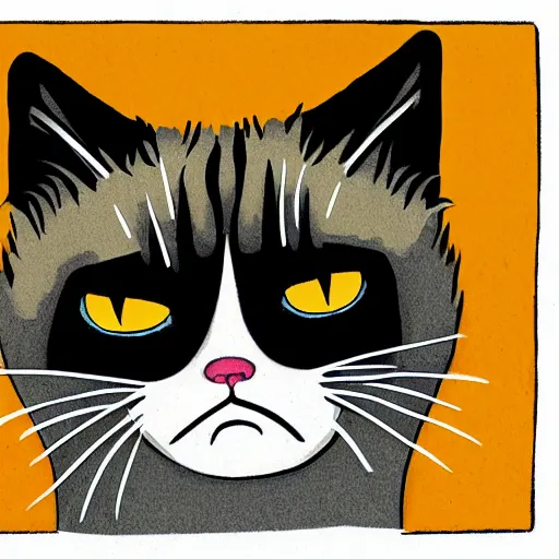 Prompt: cartoon illustration of a grumpy cat