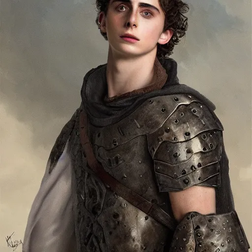 Prompt: a portrait of timothee chalamet as a shirtless muscular knight, full body, oil painting, pale colors, high detail, 8 k, wide angle, trending on artstation,