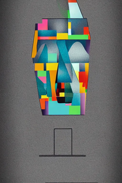 Image similar to cubist moai statue cutout digital illustration cartoon colorful beeple