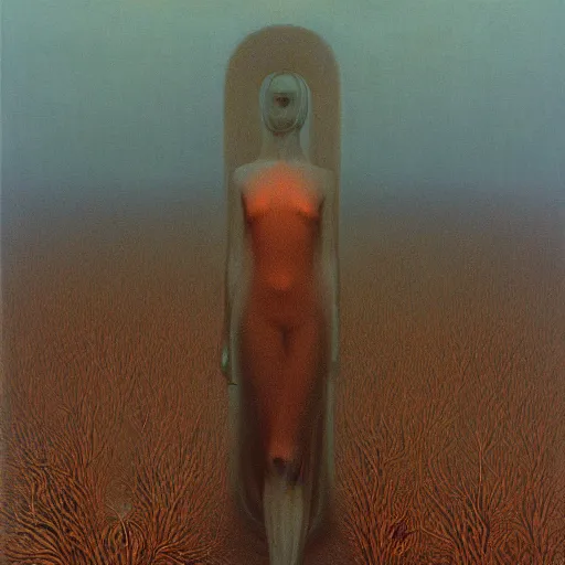 Image similar to New detailed artwork by Zdzisław Beksiński in the year 2022, oil on canvas