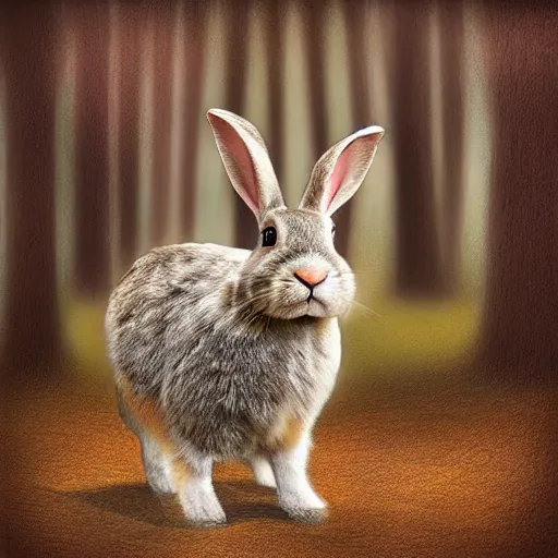 Image similar to Digital art of a rabbit mixed with a ox in the woods