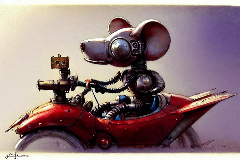 Image similar to adventurer ( ( ( ( ( 1 9 5 0 s retro future robot mouse explorer vehical. muted colors. ) ) ) ) ) by jean baptiste monge!!!!!!!!!!!!!!!!!!!!!!!!! chrome red