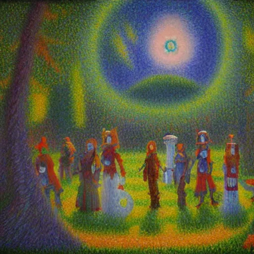 Image similar to world of warcraft, ashenvale, oil painting by seurat