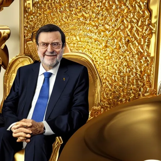 Image similar to a still of mariano rajoy surrounded by gold and diamonds, award - winning, photograph, 3 d render, unreal engine, 4 k detailed