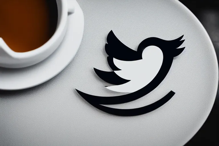 Prompt: twitter logo in morning coffee, close-up photograph, award winning