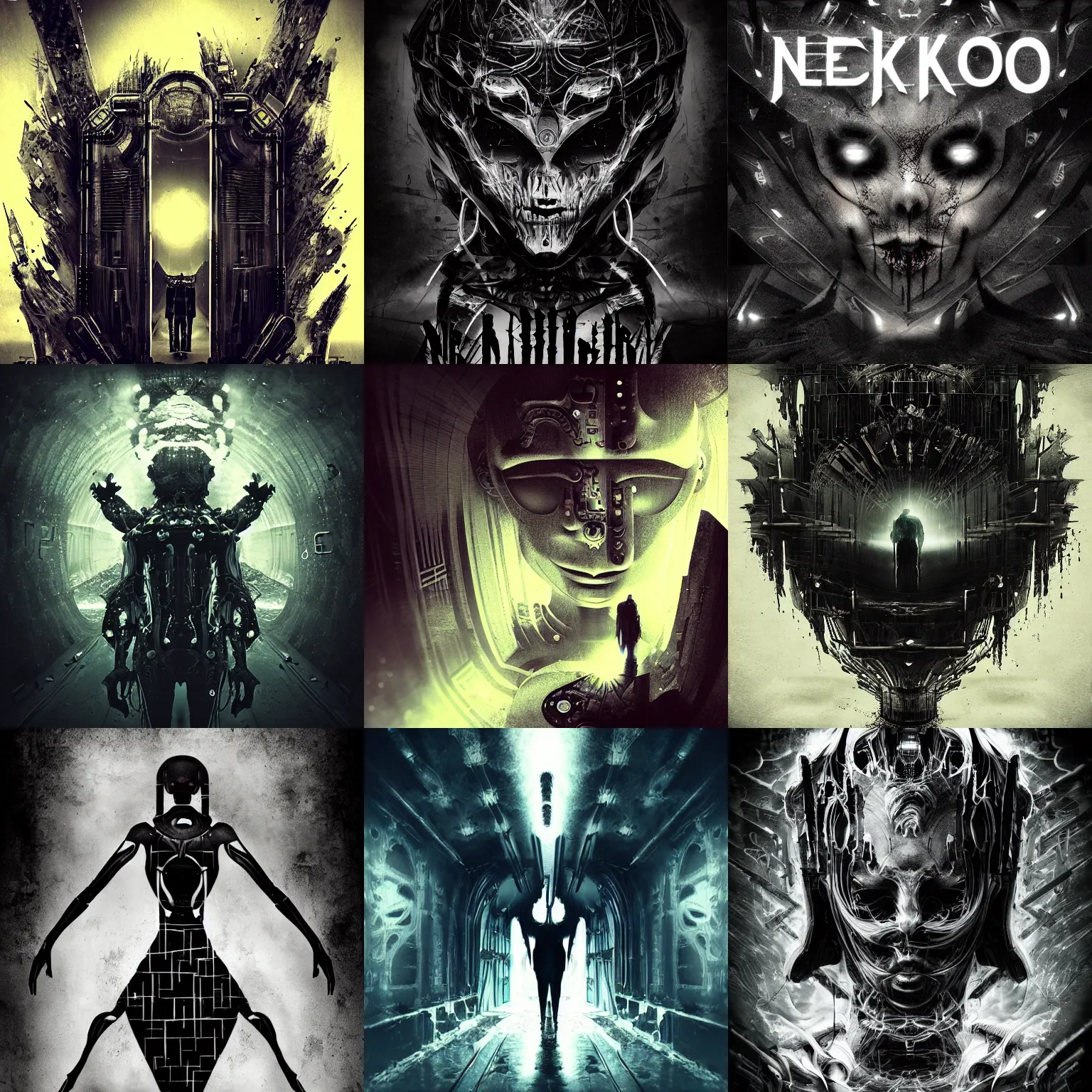 Prompt: album art, futuristic typography, nekro, gothic, dark, moody, black