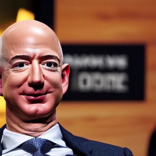Prompt: jeff bezos disembodied head on a wooden floor, smiling
