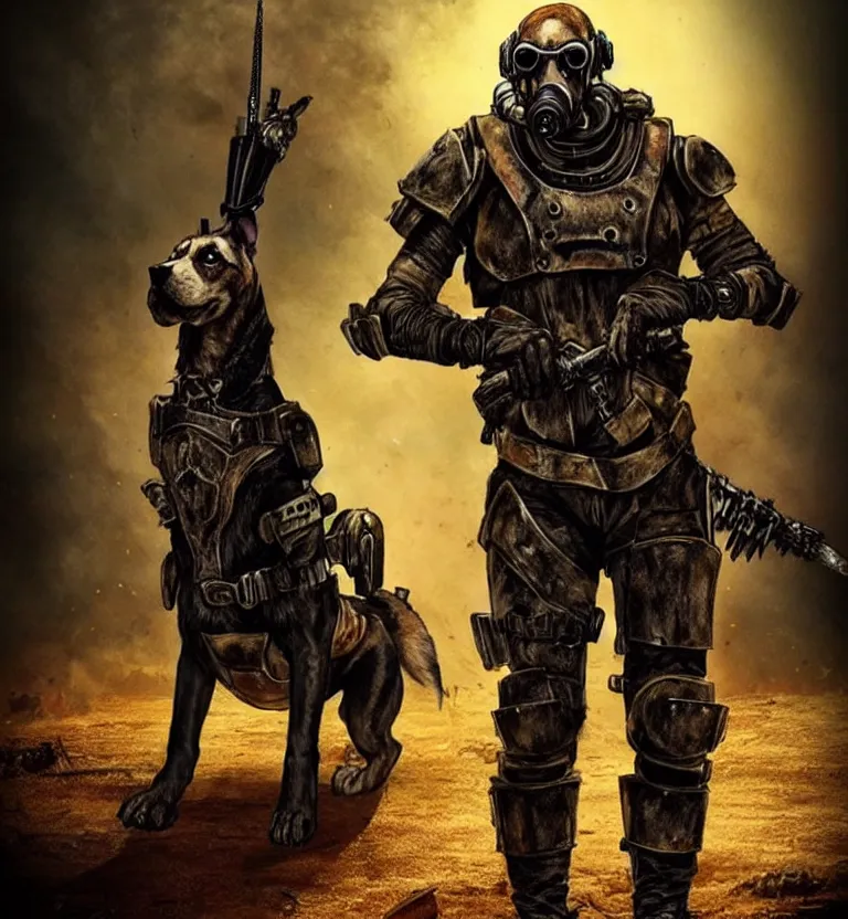 Image similar to a good ol'hound dog fursona ( from the furry fandom ), heavily armed and armored facing down armageddon in a dark and gritty version from the makers of mad max : fury road. witness me.