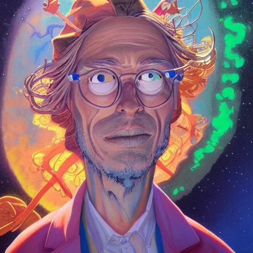 Image similar to lucky pixel god portrait by gaston bussierre and charles vess and james jean and erik jones and rhads, inspired by rick and morty, epic, funny, huge scale, beautiful fine face features, intricate high details, sharp, ultradetailed