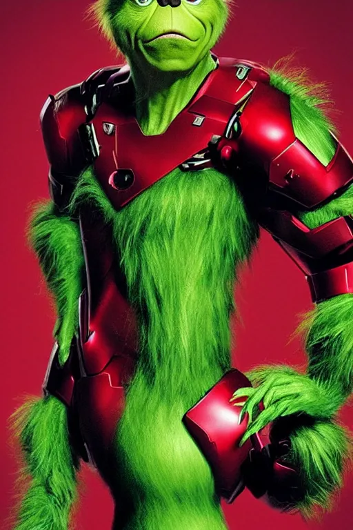 Prompt: The Grinch stole Ironman's armor, Grinch is Ironman, Ironman starring The Grinch