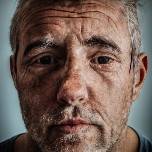 Prompt: a portrait of a man, stacked paper, ambient light