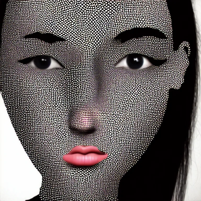 Image similar to a beautiful female face made of illusory motion dazzle camouflage perlin noise optical illusion