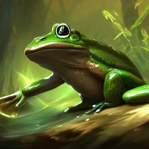 Image similar to beatiful art league of legends splash art of a frog in a swamp