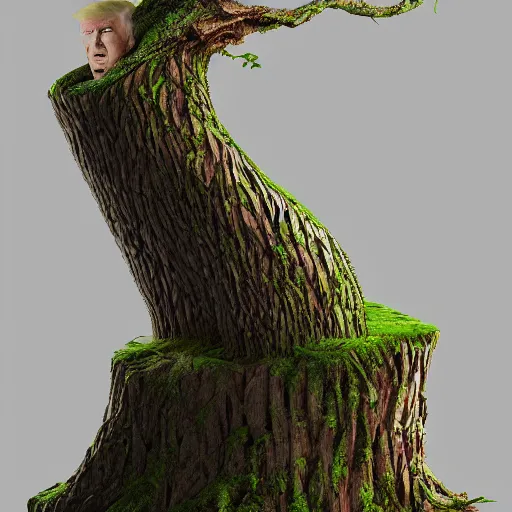 Prompt: donald trump is fused into a tree stump, hyperdetailed, artstation, cgsociety, 8 k