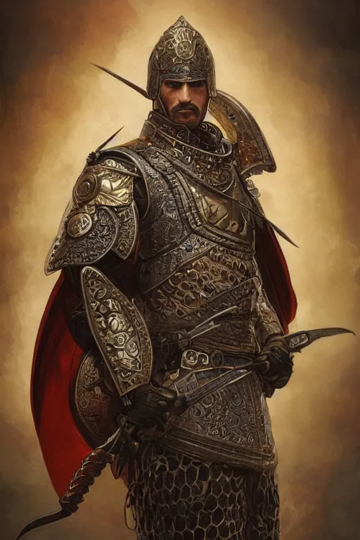 Prompt: ultra realistic illustration, ottoman warrior in clockpunk style armor from 1 9 3 2, sci - fi, fantasy, intricate, elegant, highly detailed, digital painting, artstation, concept art, smooth, sharp focus, illustration, art by artgerm and greg rutkowski and alphonse mucha