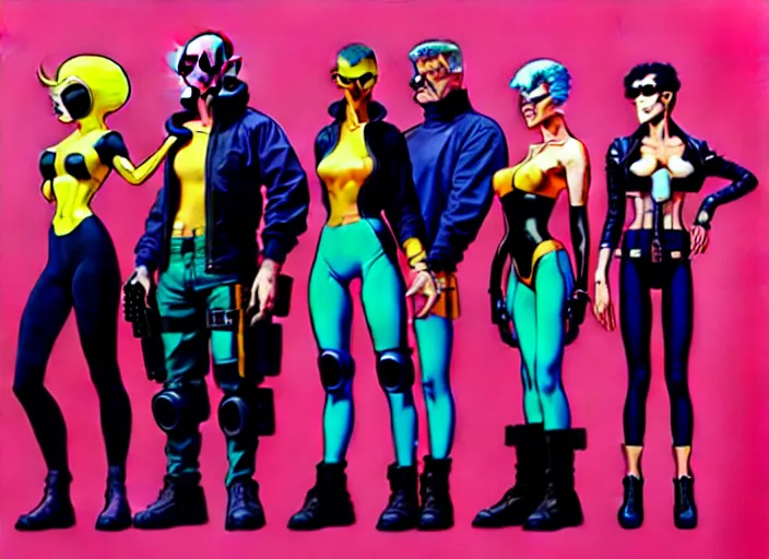 Image similar to cyberpunk heist crew. portrait by stonehouse and mœbius and will eisner and gil elvgren and pixar. character design. realistic proportions. cyberpunk 2 0 7 7 character art, blade runner 2 0 4 9 concept art. cel shading. attractive face. thick lines. the team. diverse characters. artstationhq.