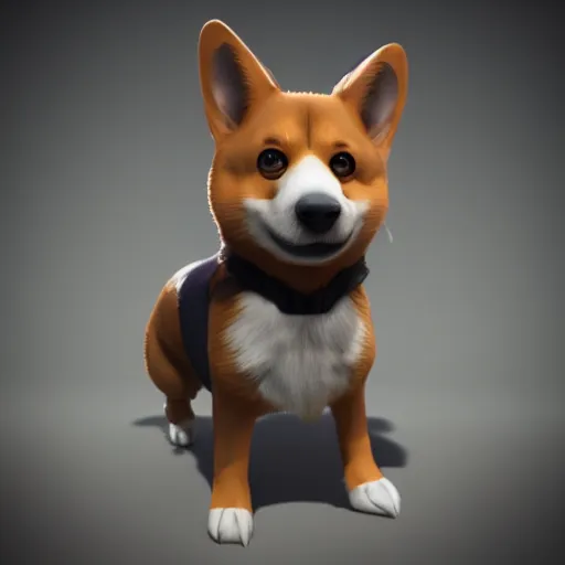 Prompt: superhero corgi, 3D cgi rendering unreal engine concept art character design, professional photography cinematic