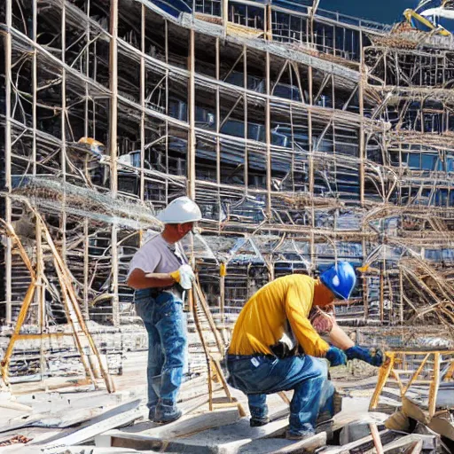 Prompt: Construction workers building the universe