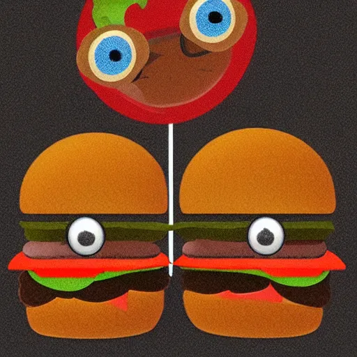 Image similar to a burger made of eyes and ears,