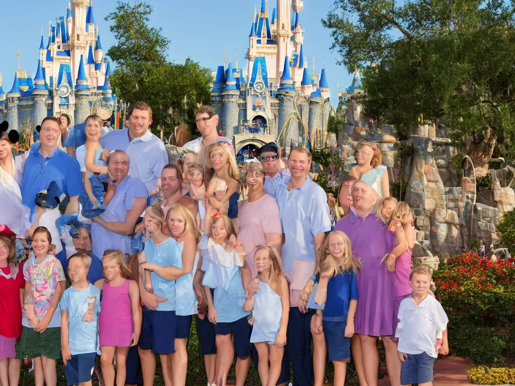 Prompt: Family photograph at Disney World