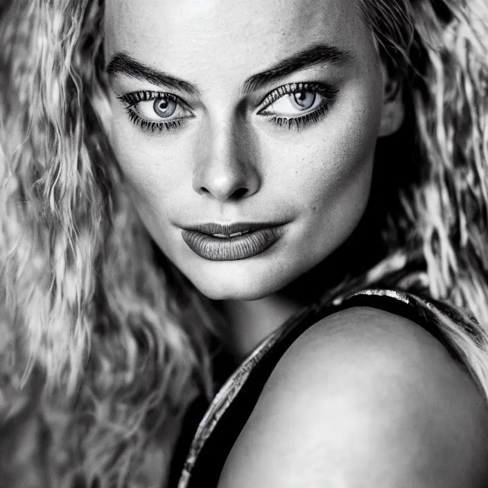 Image similar to portrait of Margot Robbie as Inem Pelayan, by Charlotte Grimm, natural light, detailed face, CANON Eos C300, ƒ1.8, 35mm, 8K, medium-format print