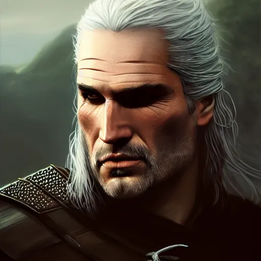 Image similar to geralt of rivia portrait, dramatic light, lake background, 2 0 0 mm focal length, painted by stanley lau, painted by greg rutkowski, painted by stanley artgerm, digital art, trending on artstation