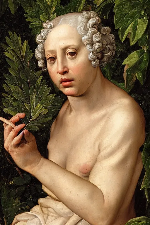 Prompt: renaissance painting of elder in the garden, closeup, short silver hair, face with scars, emotions closeup, dressed in roman armour, the beautiful garden with larch leaves everywhere, ultra detailed, art by Guido Reni style, Vincenzo Catena style