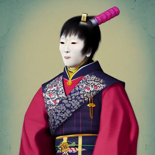 Image similar to Japanese Napoleon wearing kimono, realistic, photo studio, HDR, 8k, trending on artstation