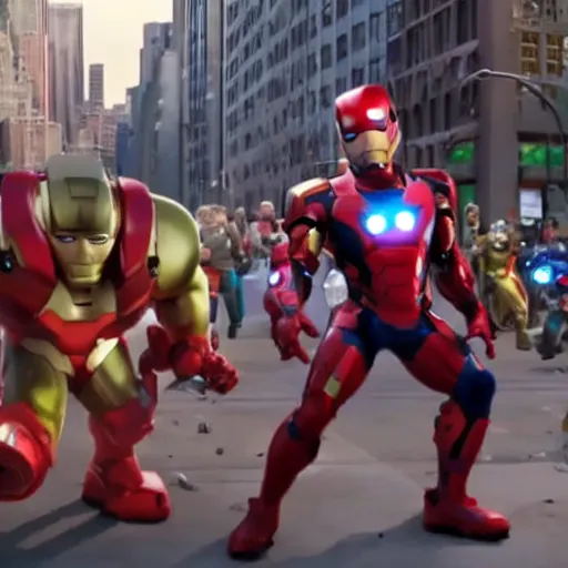 Prompt: ratchet with 3d style shows up in movie avengers battle in new york scene