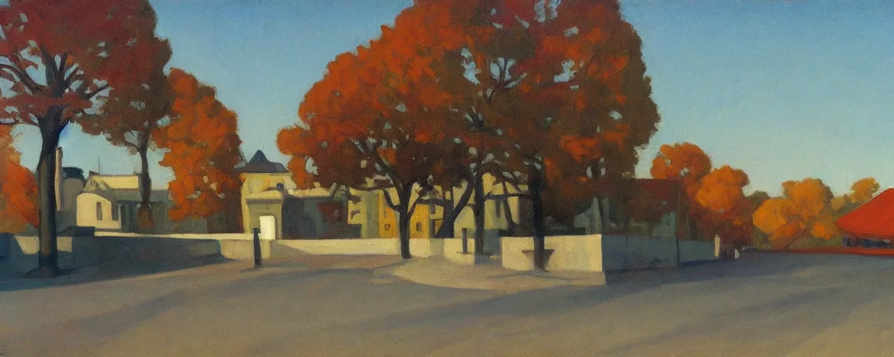 Prompt: an edward hopper style painting of ( ( ( ( ( ( ( ( balatonfured, a resort town in veszprem county, in hungary ) ) ) ) ) ) ) ), late - autumn, november of 1 9 4 8