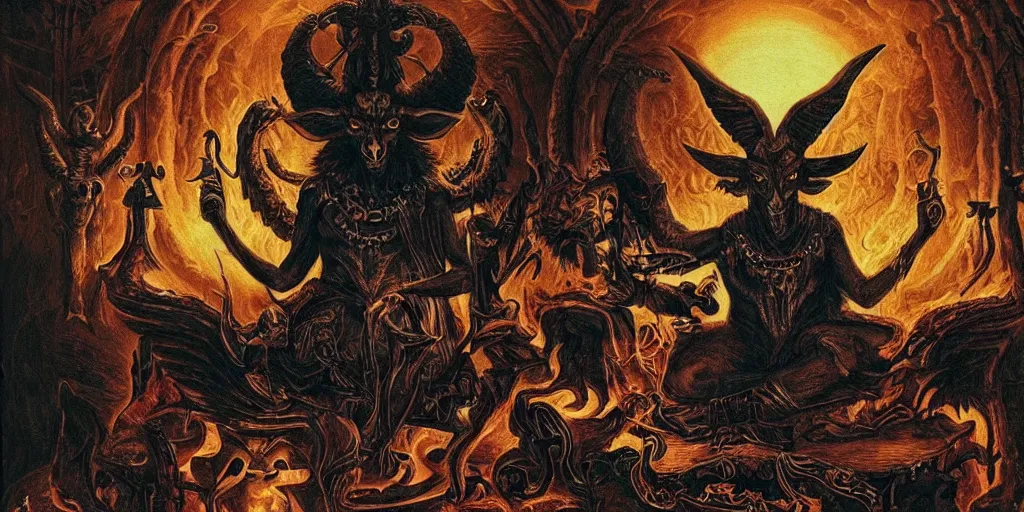 baphomet surrounded by occult symbols sitting on a | Stable Diffusion