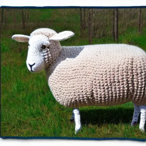 Image similar to realistic photo of a sheep crocheted out of wool, digital art