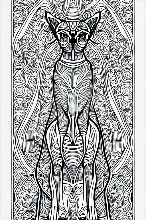 Image similar to sphynx dog egypt cat statue ornate luxury fractal ink drawing line art colouring page, vector, colorful, margins, fine lines, centered