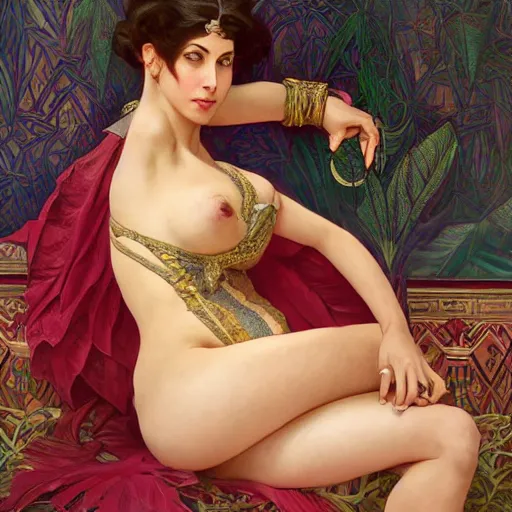 Prompt: character portrait of Mata Hari, relaxing mood, intricate, wild, highly detailed, digital painting, artstation, upper body, concept art, smooth, sharp focus, illustration, art by artgerm and greg rutkowski and alphonse mucha