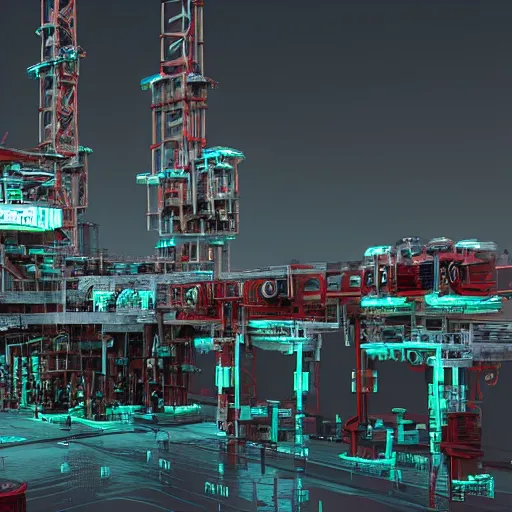 Prompt: cyberpunk oil rig