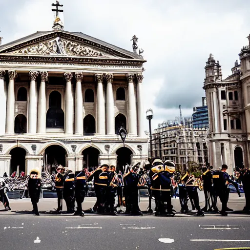 Prompt: st. paul ’ s cathedral in london, funeral procession for a minion