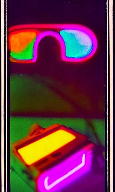 Image similar to colorful chromatic abberation, 9 0 s toy commercial, photo from the 7 0 s, horror lighting, neon lighting, polaroid photo,