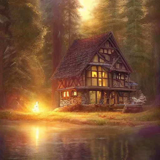 Prompt: brother grimms fairytale lakehouse fox digital art, irina french, heraldo ortega, mandy jurgens trending on artstation 8 k 1 5 0 mpx