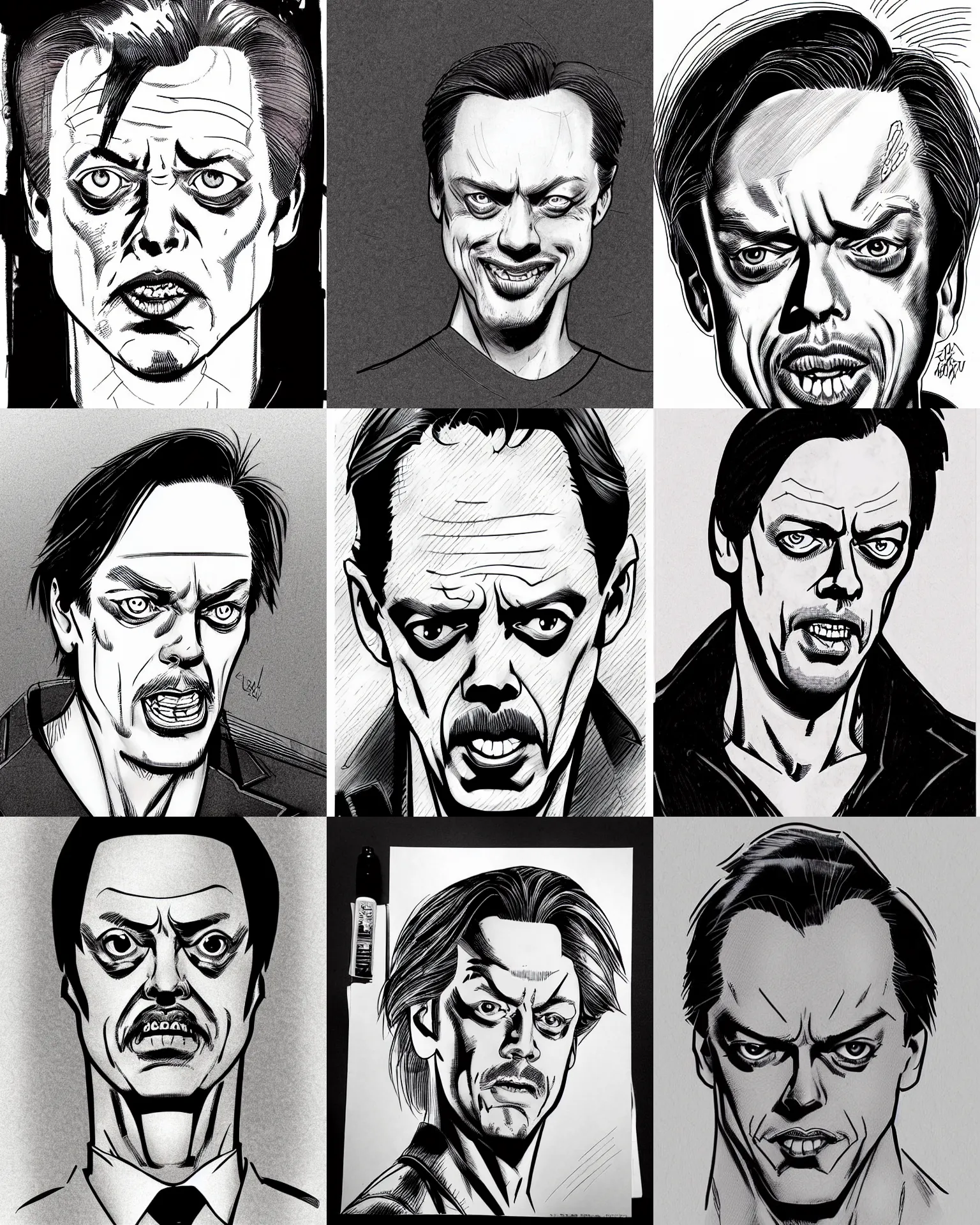 Prompt: steve buscemi!!!jim lee!!! flat ink sketch by jim lee face close up headshot in the style of jim lee, x-men superhero comic book character by jim lee