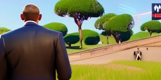 Prompt: president obama in fortnite, cinematic, dramatic, unreal engine