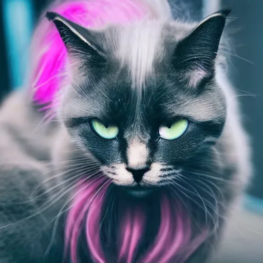 Image similar to cat with pink hair smoking weed